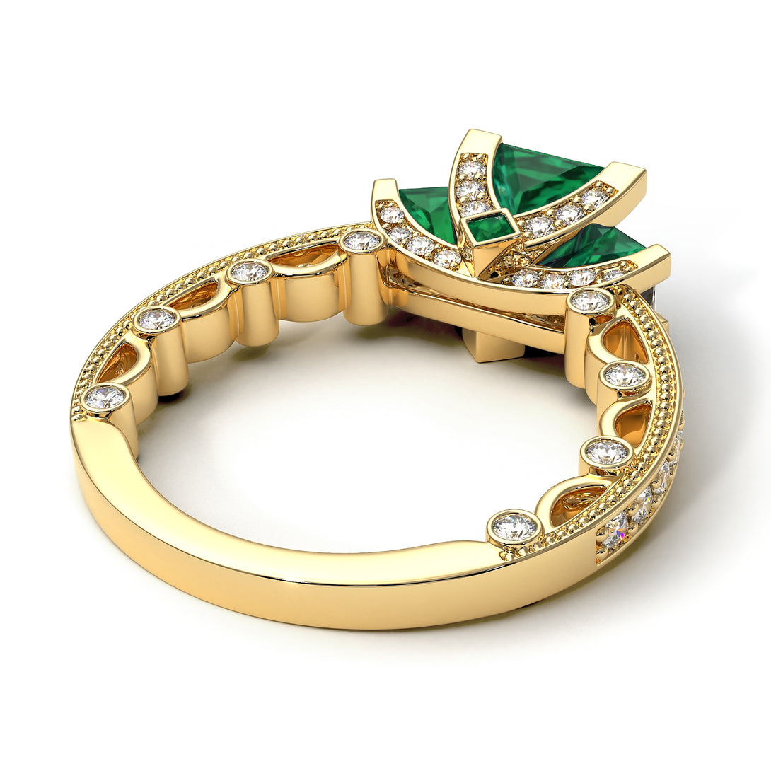 Modern Geometric Emerald Gold Engagement Ring - Beverly No. 4