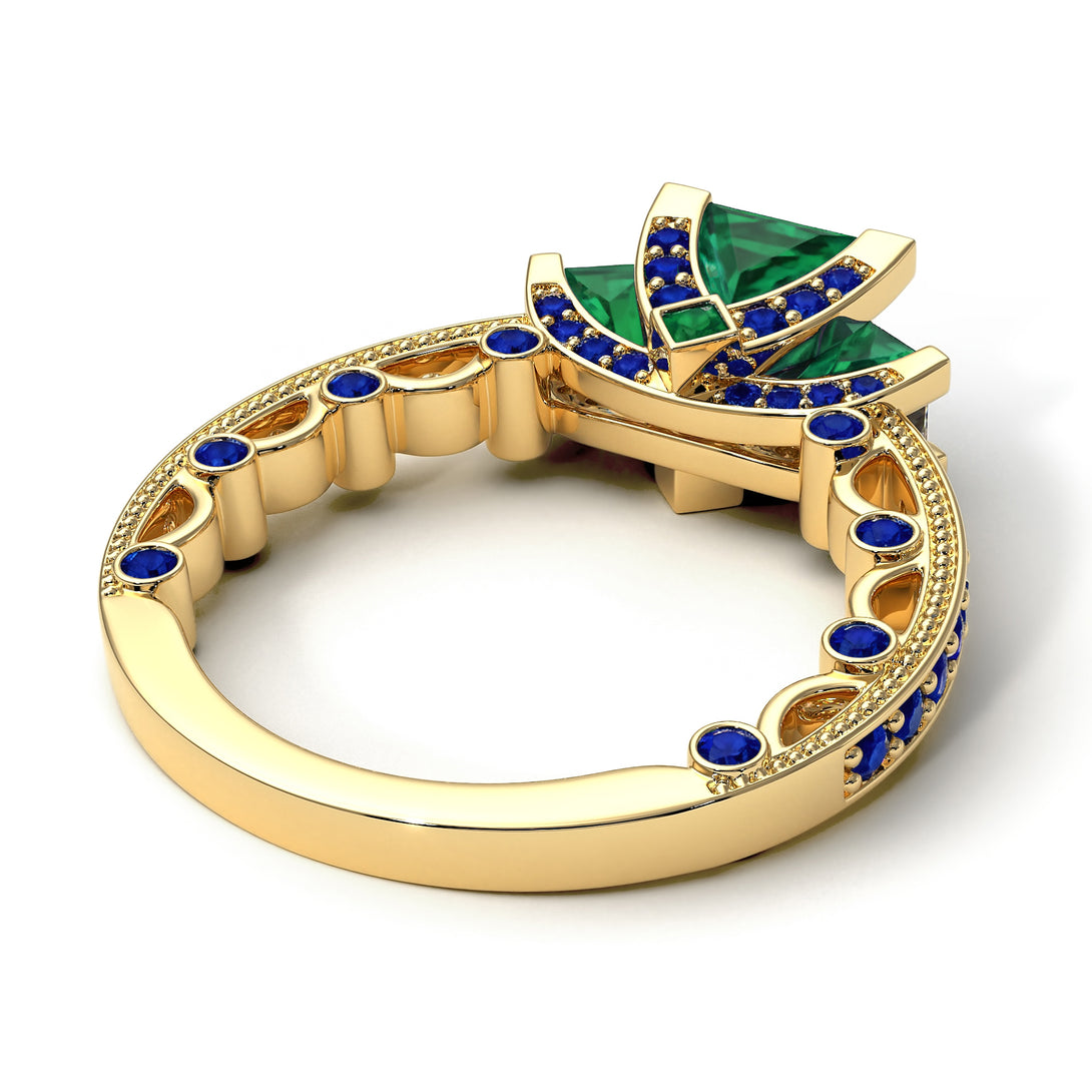 Modern Geometric Emerald Gold Engagement Ring - Beverly No. 64