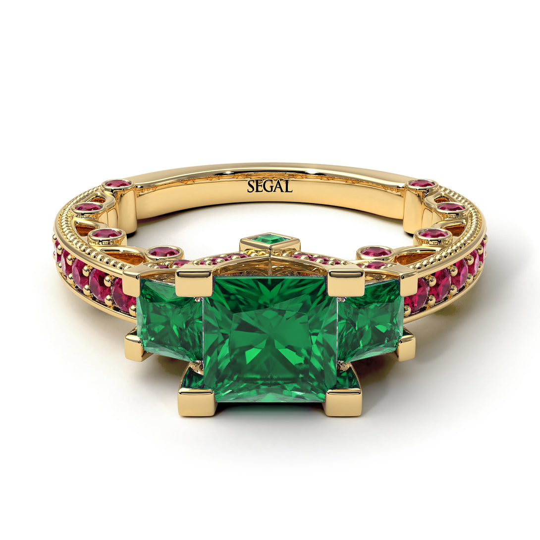 Modern Geometric Emerald Gold Engagement Ring - Beverly No. 49