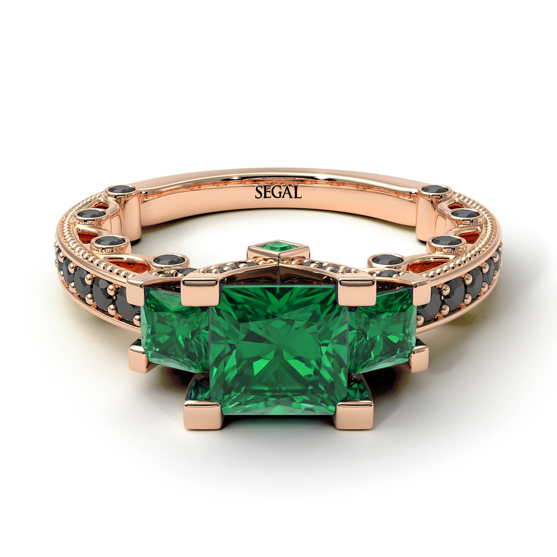 Modern Geometric Emerald Gold Engagement Ring - Beverly No. 35