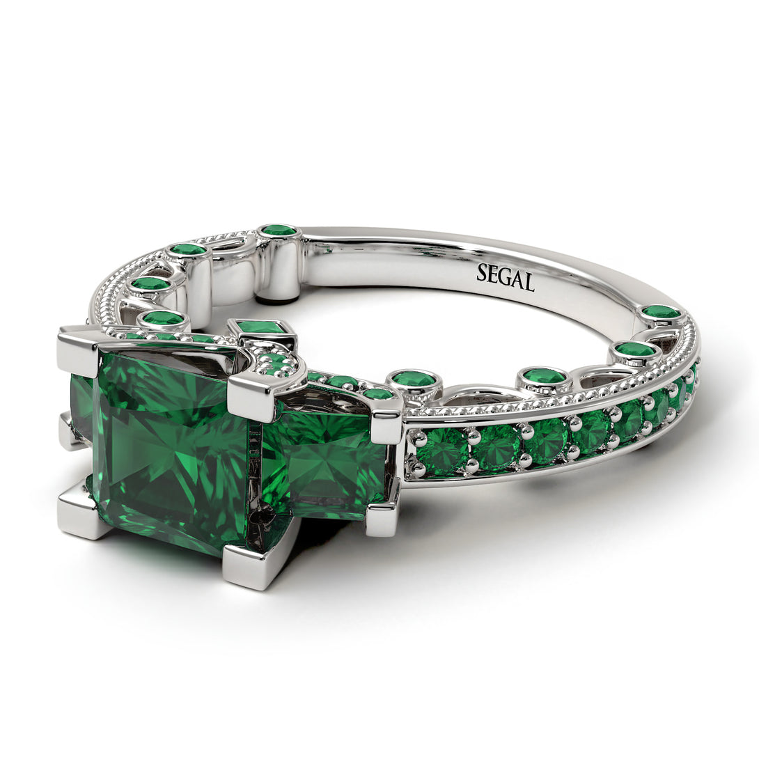 Modern Geometric Emerald Gold Engagement Ring - Beverly No. 21
