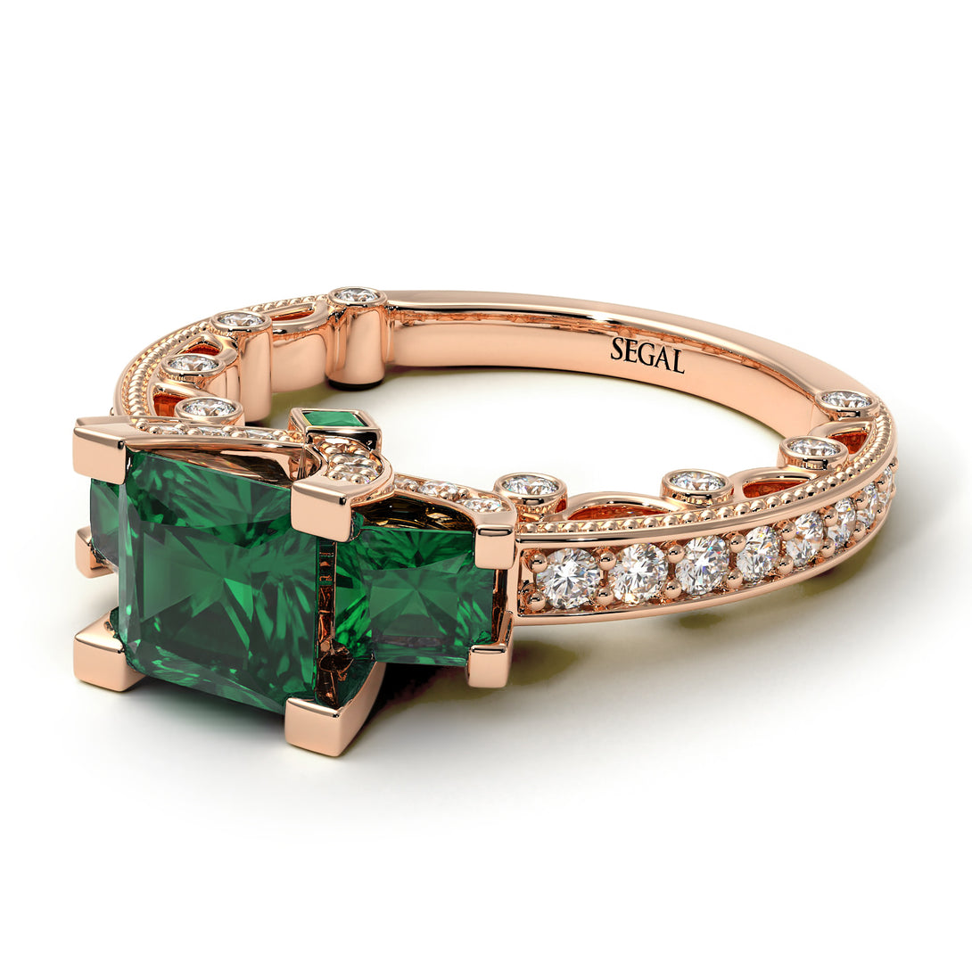 Modern Geometric Emerald Gold Engagement Ring - Beverly No. 5