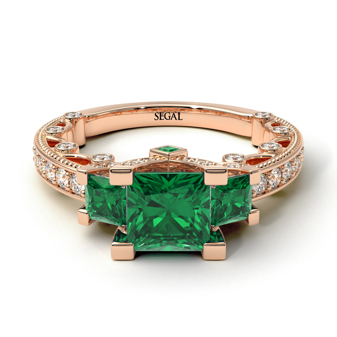 Modern Geometric Emerald Gold Engagement Ring - Beverly No. 5