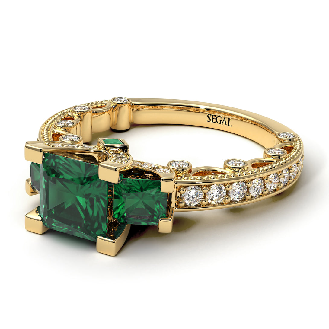 Modern Geometric Emerald Gold Engagement Ring - Beverly No. 4