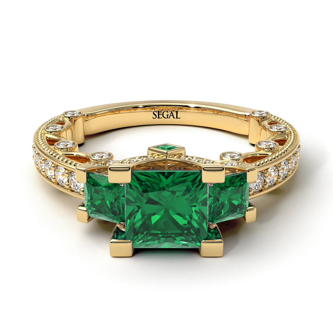 Modern Geometric Emerald Gold Engagement Ring - Beverly No. 4