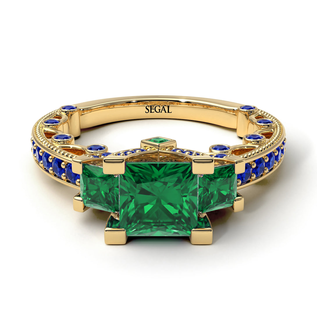 Modern Geometric Emerald Gold Engagement Ring - Beverly No. 64