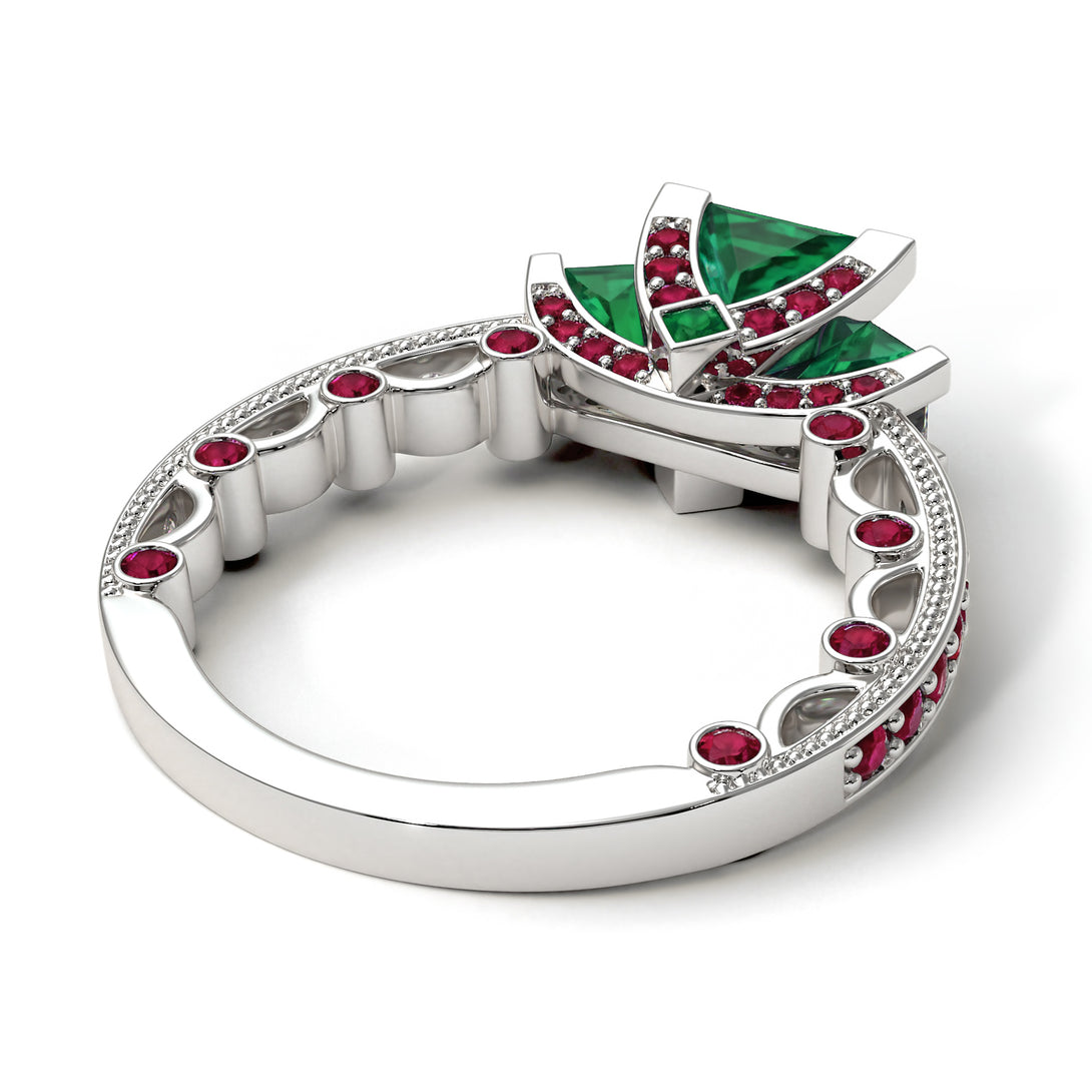 Modern Geometric Emerald Gold Engagement Ring - Beverly No. 51