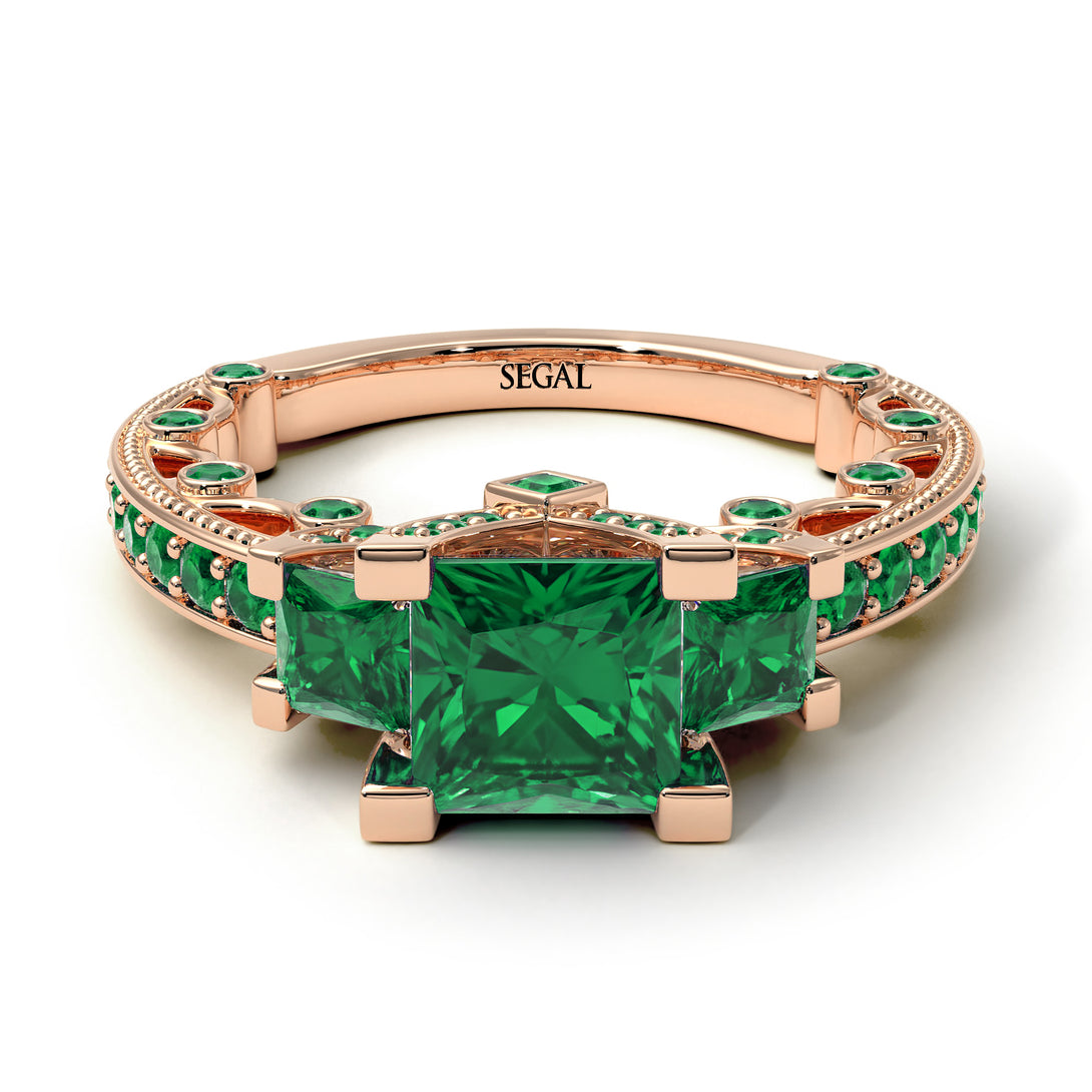 Modern Geometric Emerald Gold Engagement Ring - Beverly No. 20