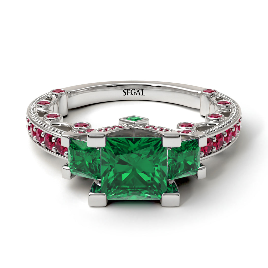 Modern Geometric Emerald Gold Engagement Ring - Beverly No. 51