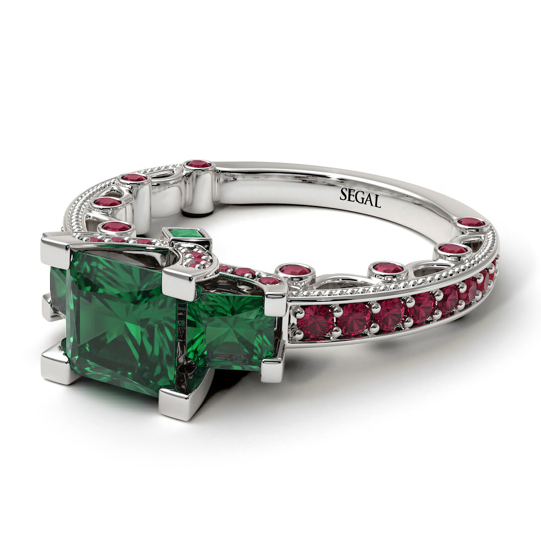 Modern Geometric Emerald Gold Engagement Ring - Beverly No. 51