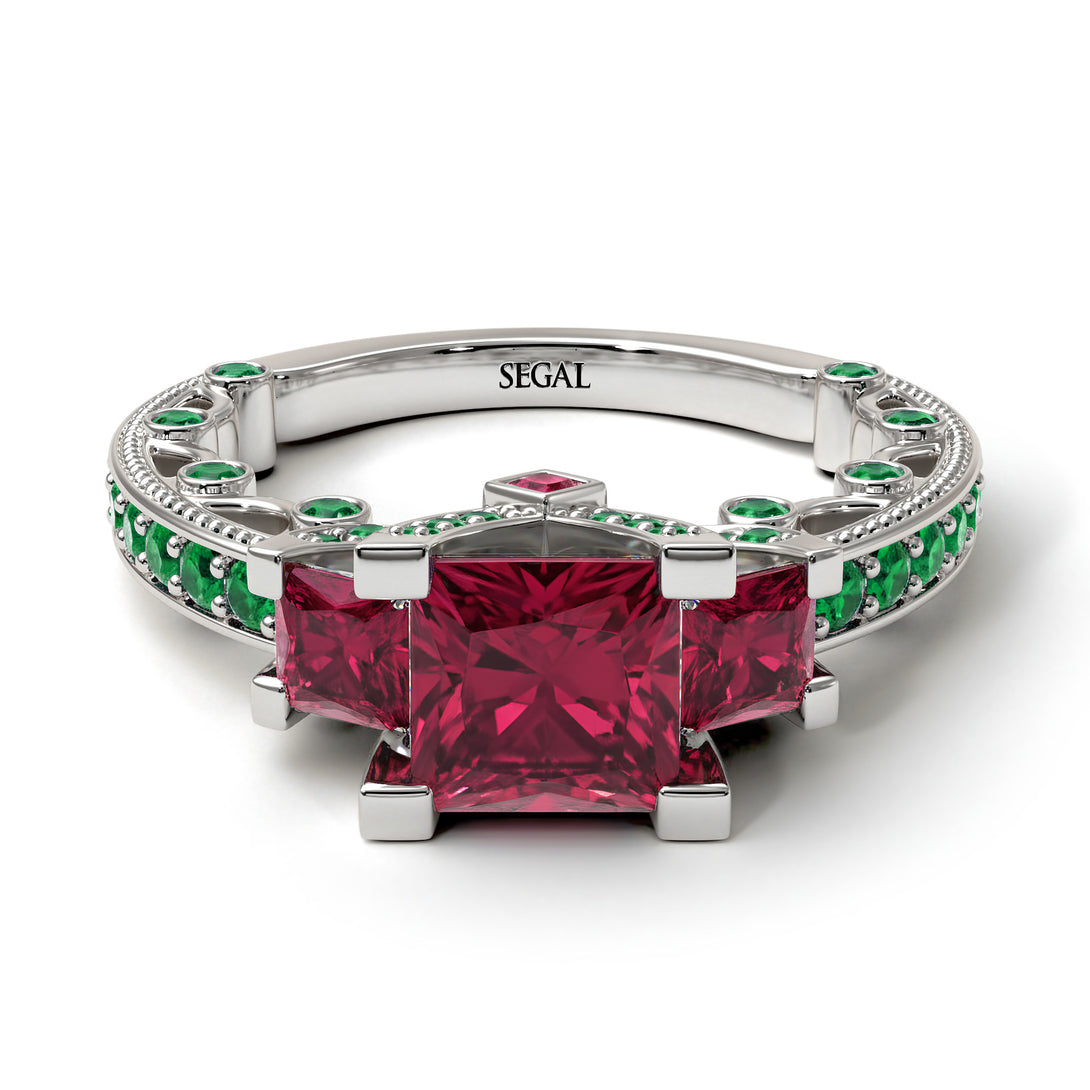 Modern Geometric Ruby Gold Engagement Ring - Beverly No. 27