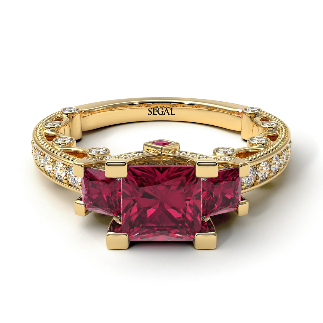Modern Geometric Ruby Gold Engagement Ring - Beverly No. 10