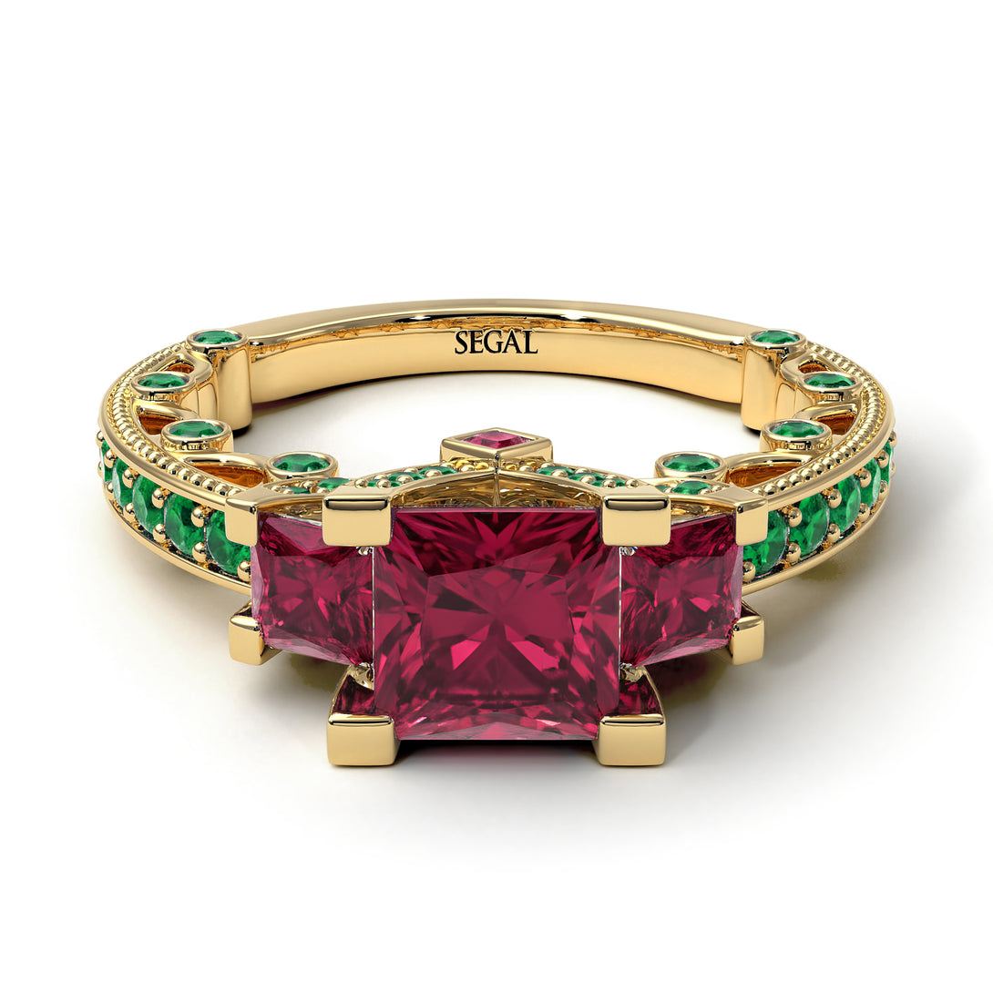 Modern Geometric Ruby Gold Engagement Ring - Beverly No. 25