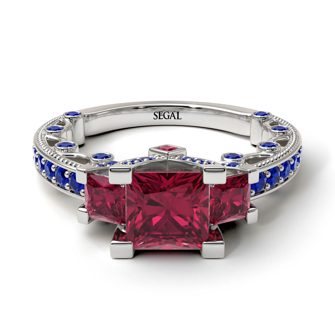 Modern Geometric Ruby Gold Engagement Ring - Beverly No. 72
