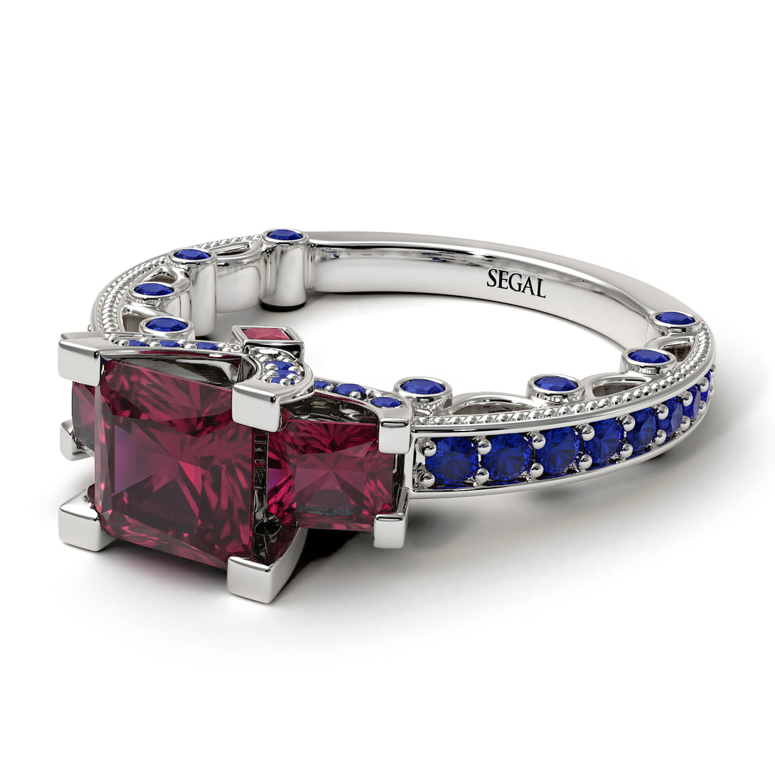 Modern Geometric Ruby Gold Engagement Ring - Beverly No. 72