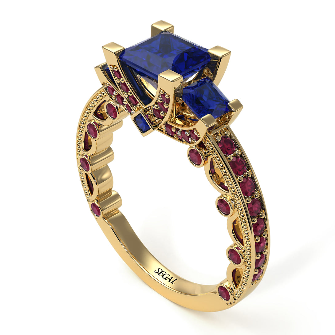 Modern Geometric Sapphire Gold Engagement Ring - Beverly No. 58