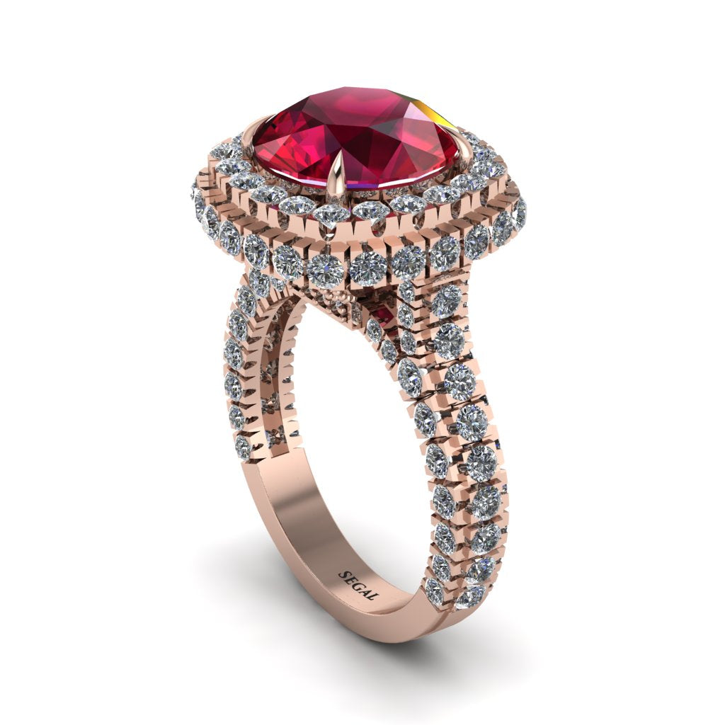 Ruby Pave Double Halo Engagement Ring - Eve No. 11