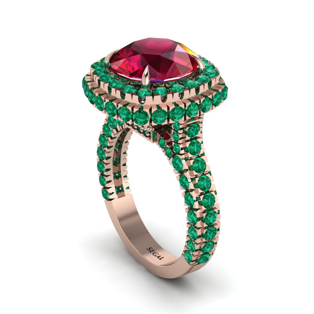Ruby Pave Double Halo Engagement Ring - Eve No. 26