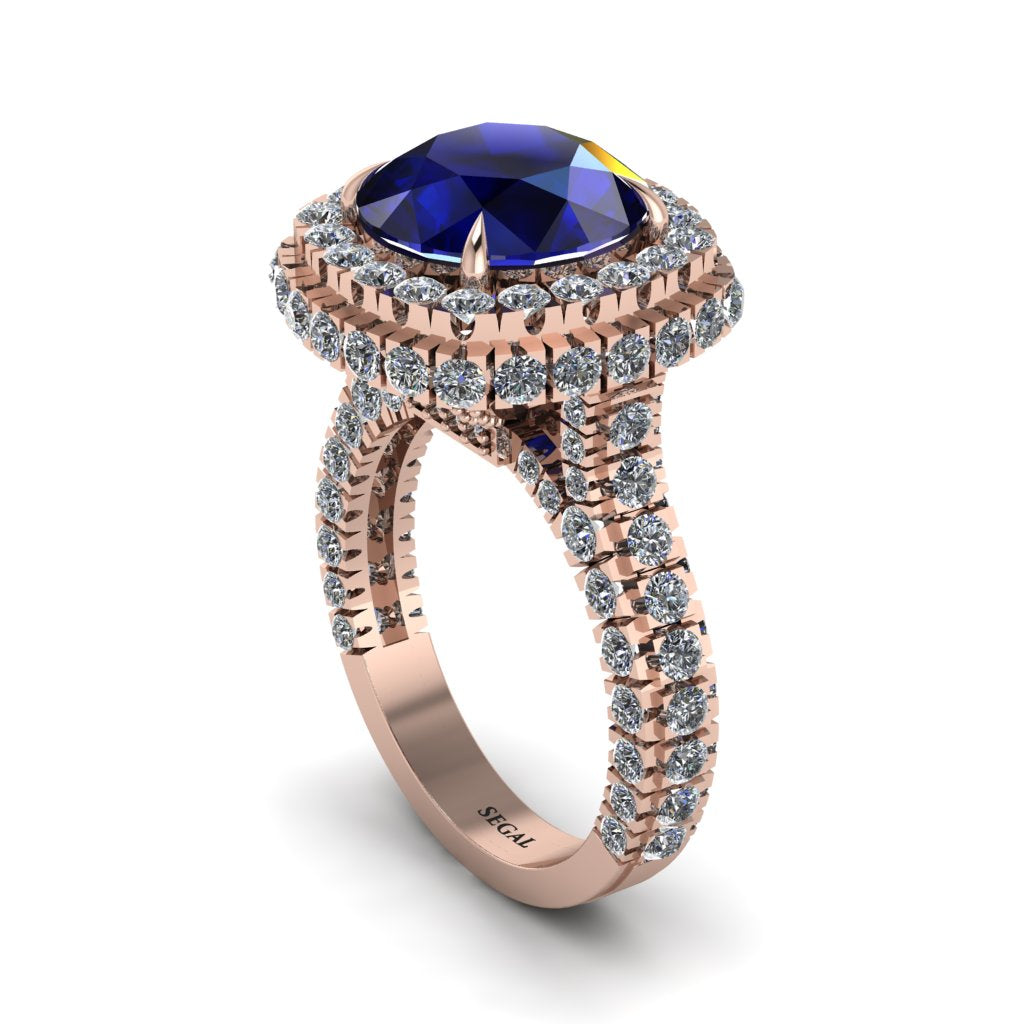 Sapphire Pave Double Halo Engagement Ring - Eve No. 14