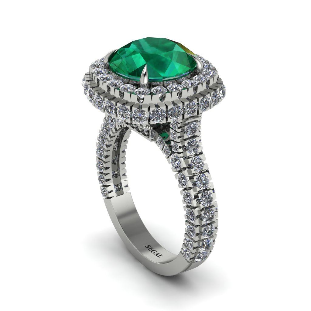 Emerald Pave Double Halo Engagement Ring - Eve No. 6