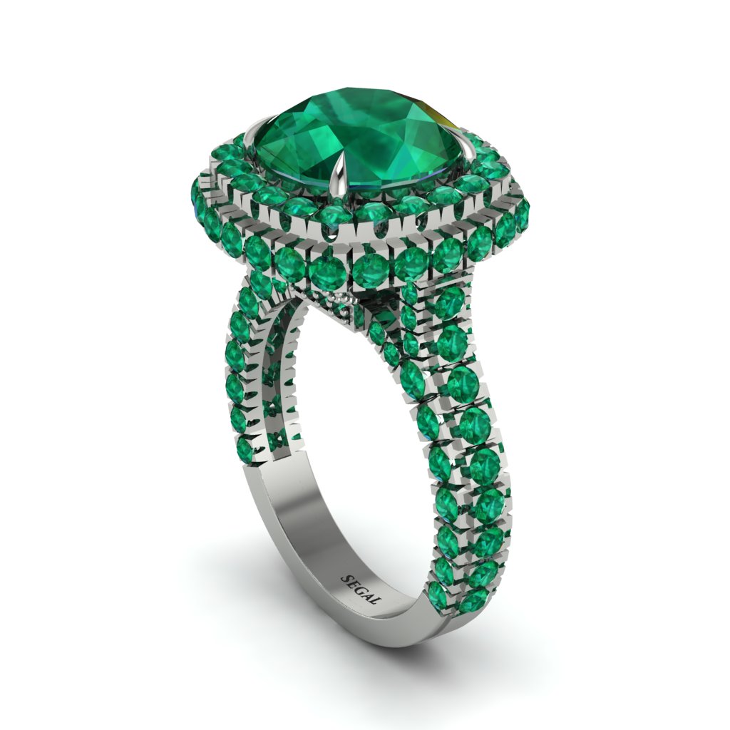 Emerald Pave Double Halo Engagement Ring - Eve No. 21