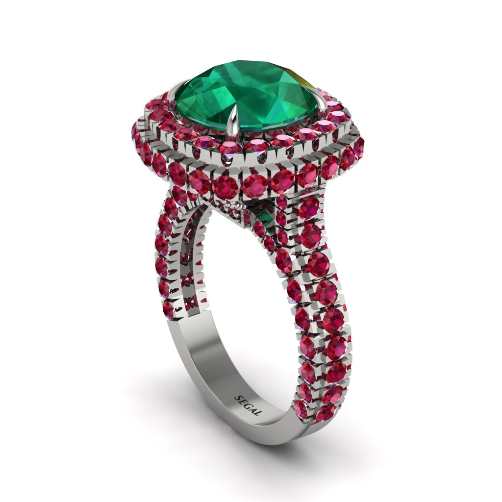 Emerald Pave Double Halo Engagement Ring - Eve No. 51