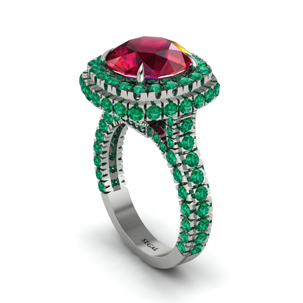 Ruby Pave Double Halo Engagement Ring - Eve No. 27