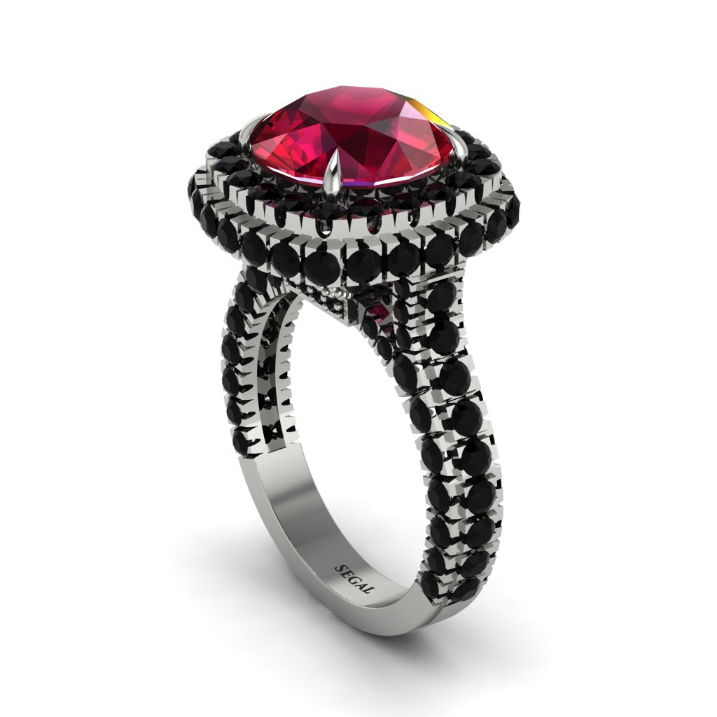 Ruby Pave Double Halo Engagement Ring - Eve No. 42