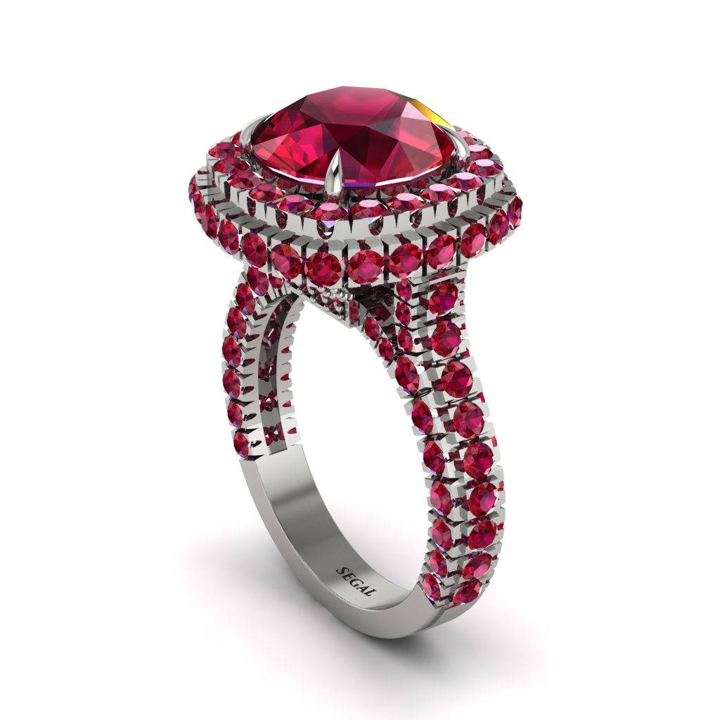Ruby Pave Double Halo Engagement Ring - Eve No. 57