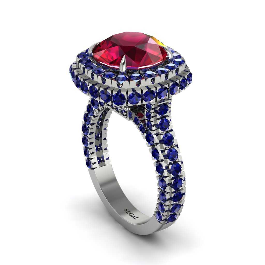 Ruby Pave Double Halo Engagement Ring - Eve No. 72