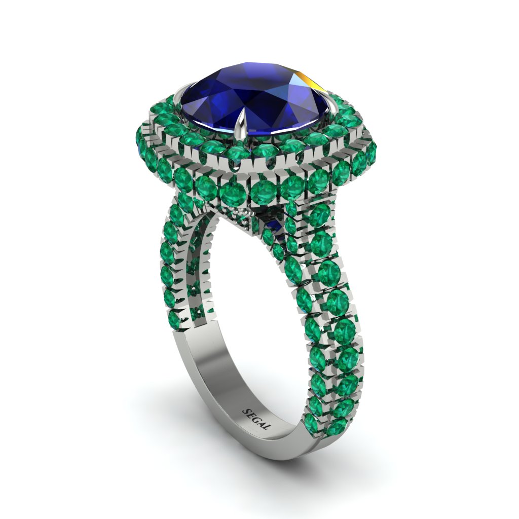 Sapphire Pave Double Halo Engagement Ring - Eve No. 30