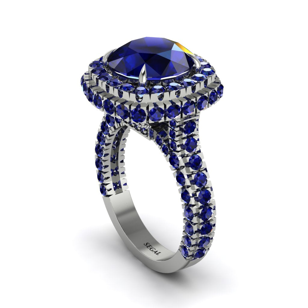 Sapphire Pave Double Halo Engagement Ring - Eve No. 75