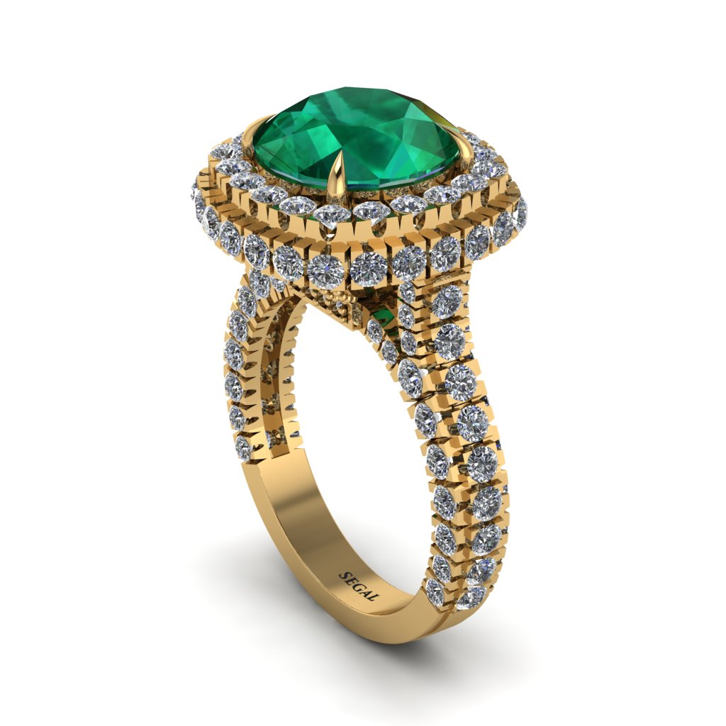 Emerald Pave Double Halo Engagement Ring - Eve No. 4