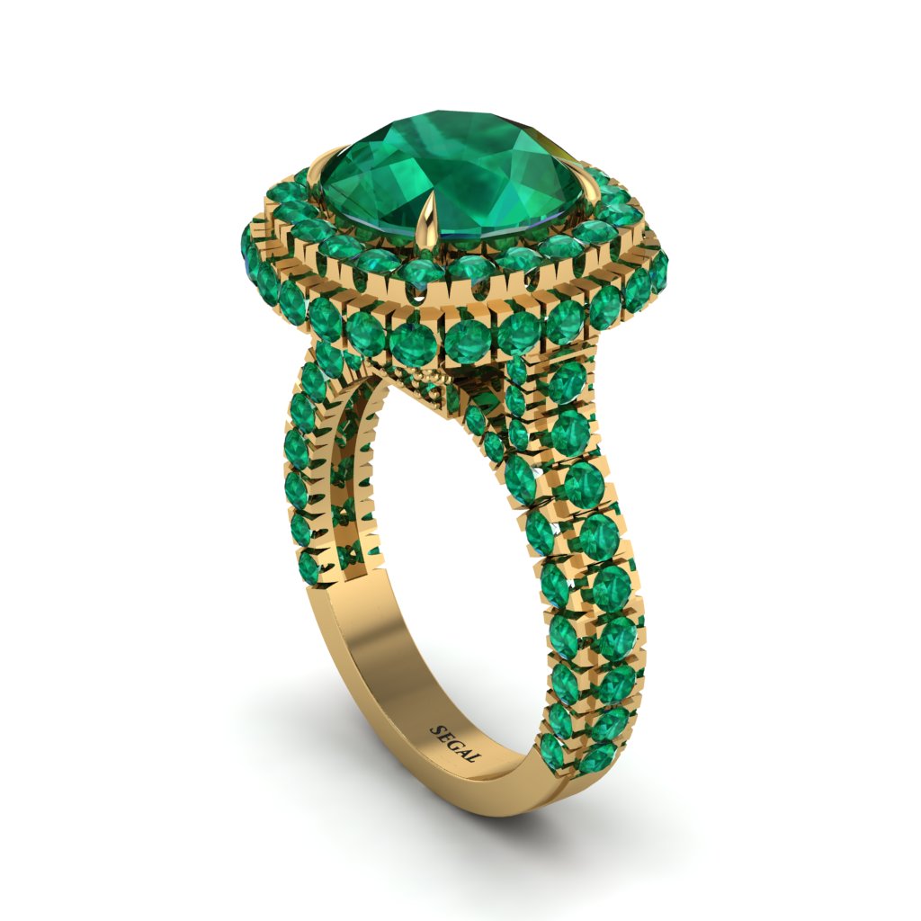 Emerald Pave Double Halo Engagement Ring - Eve No. 19