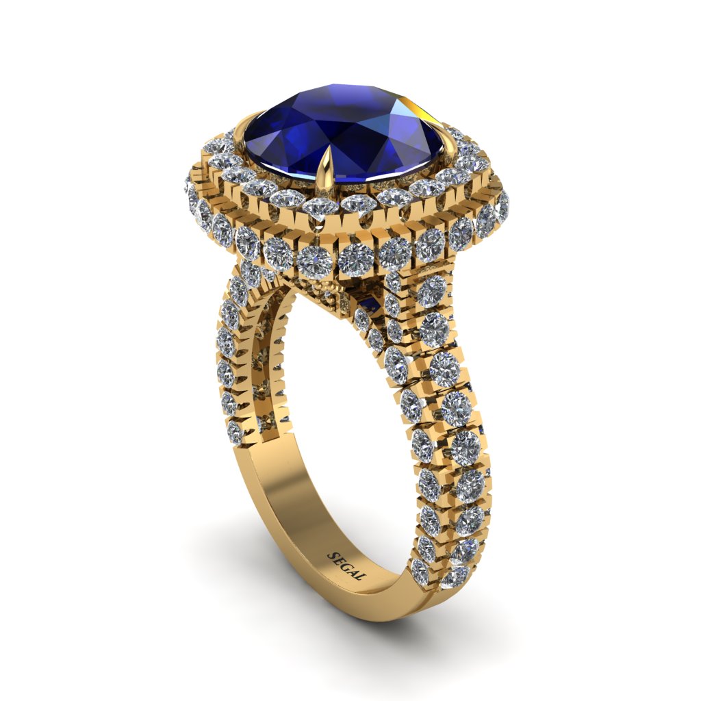 Sapphire Pave Double Halo Engagement Ring - Eve No. 13