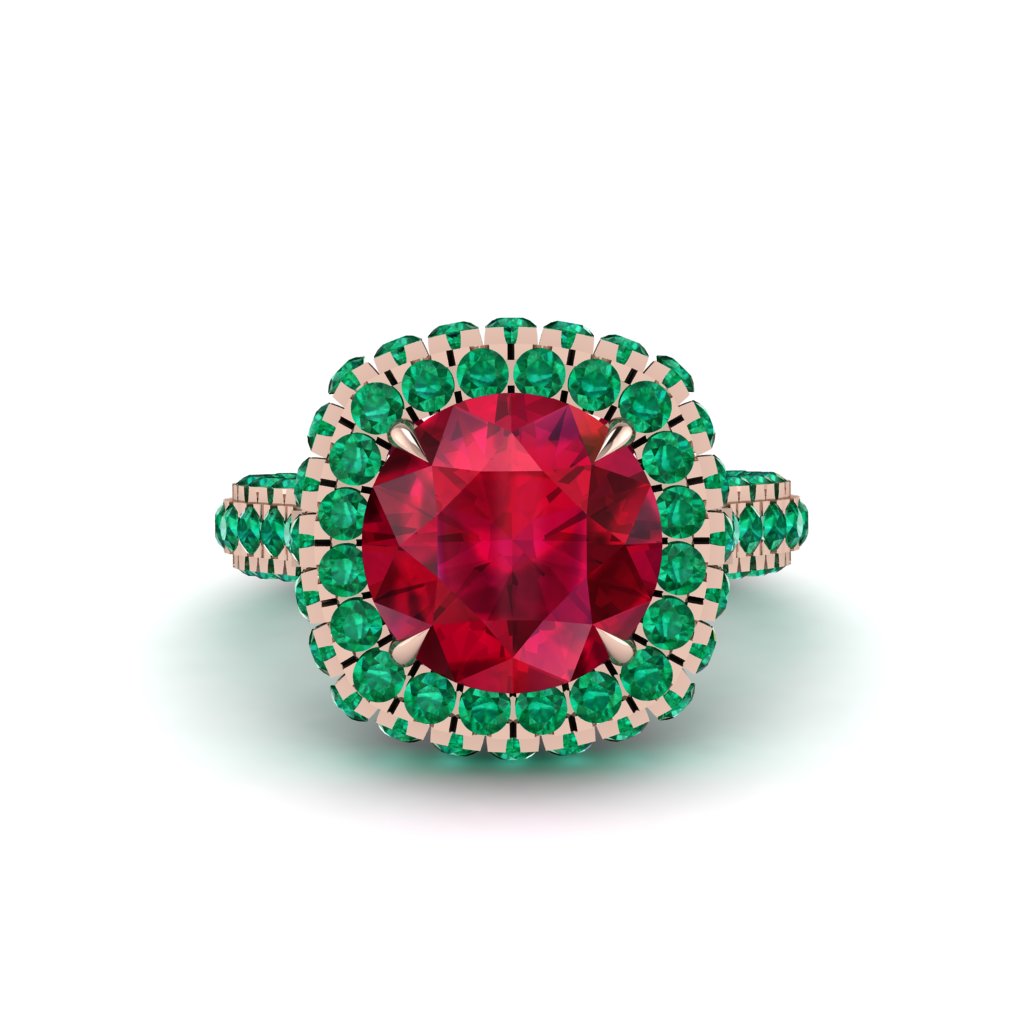 Ruby Pave Double Halo Engagement Ring - Eve No. 26
