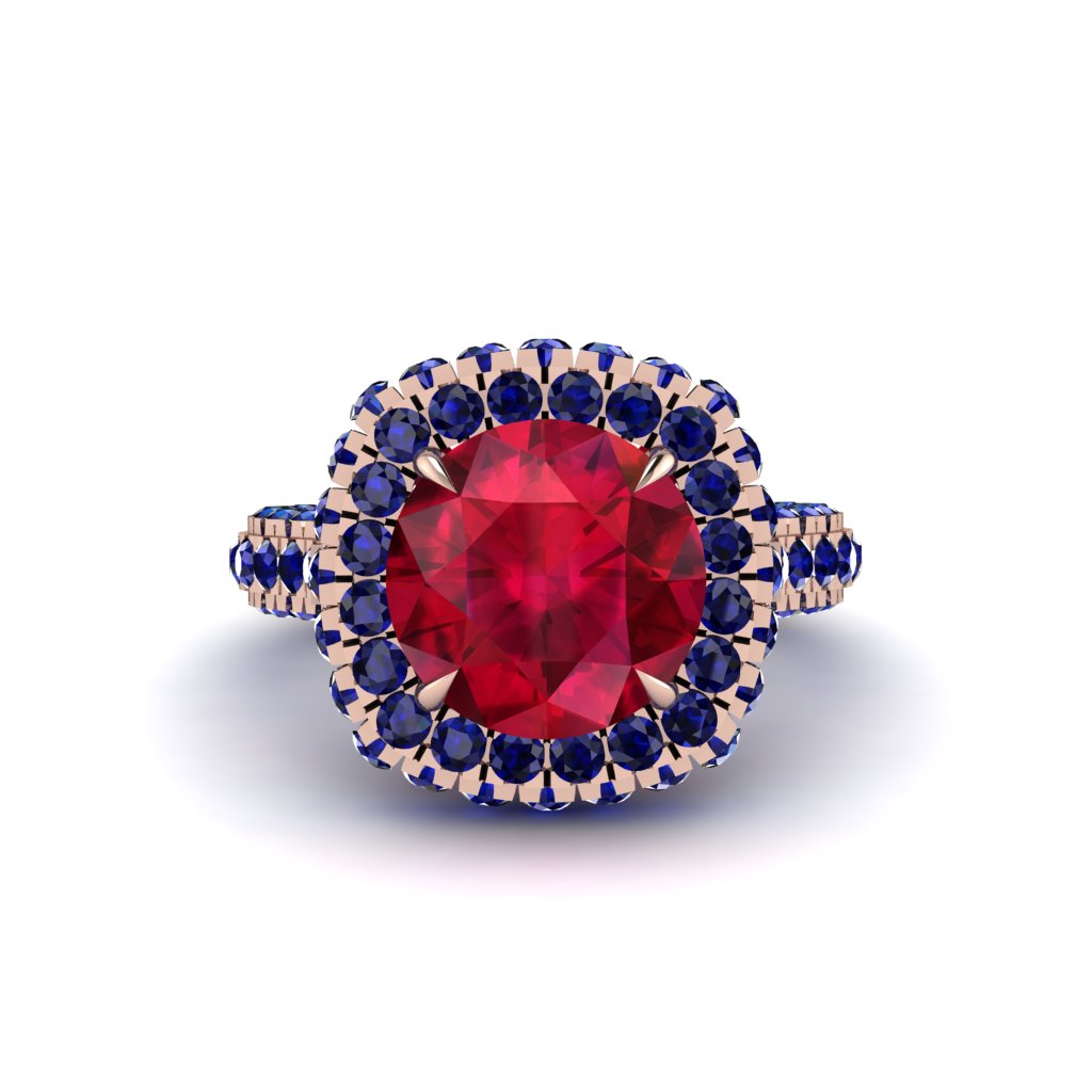 Ruby Pave Double Halo Engagement Ring - Eve No. 71