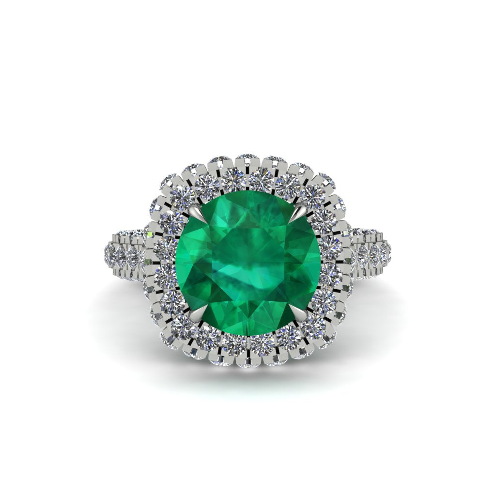 Emerald Pave Double Halo Engagement Ring - Eve No. 6
