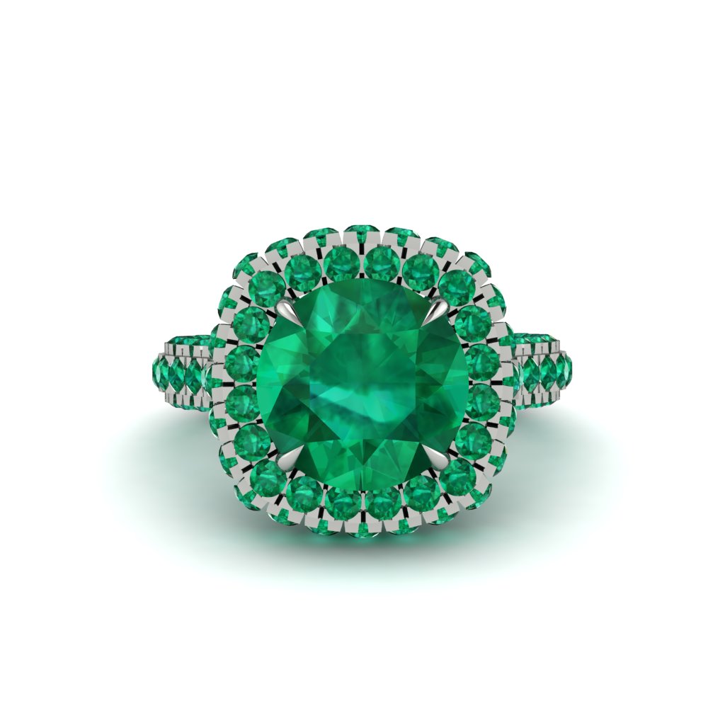 Emerald Pave Double Halo Engagement Ring - Eve No. 21