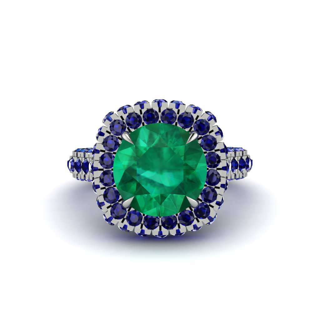Emerald Pave Double Halo Engagement Ring - Eve No. 66