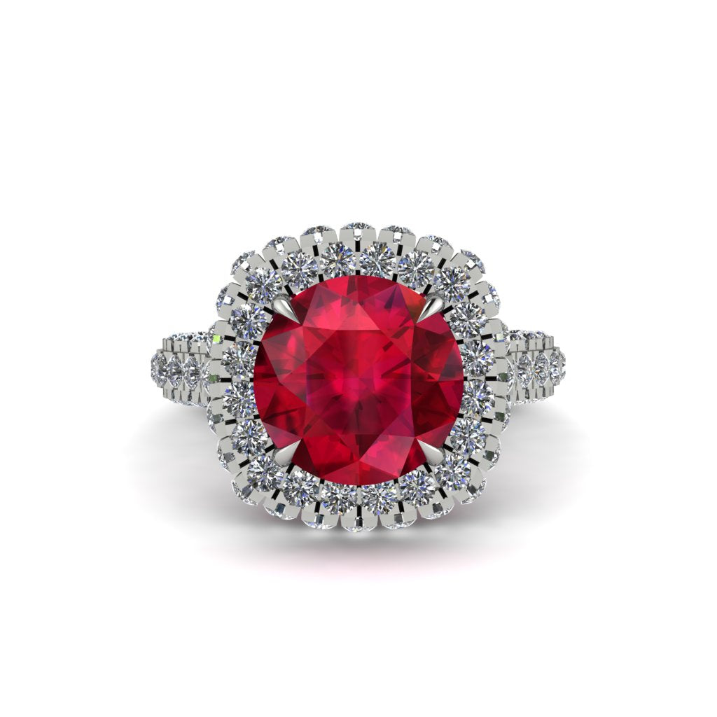 Ruby Pave Double Halo Engagement Ring - Eve No. 12