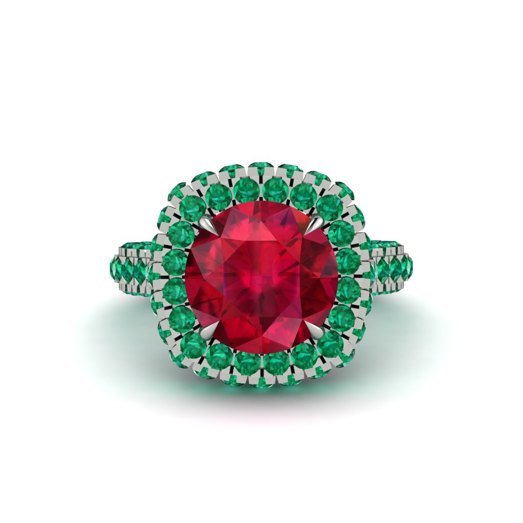 Ruby Pave Double Halo Engagement Ring - Eve No. 27