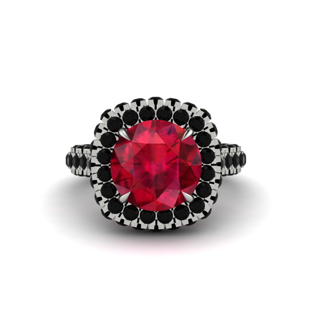Ruby Pave Double Halo Engagement Ring - Eve No. 42