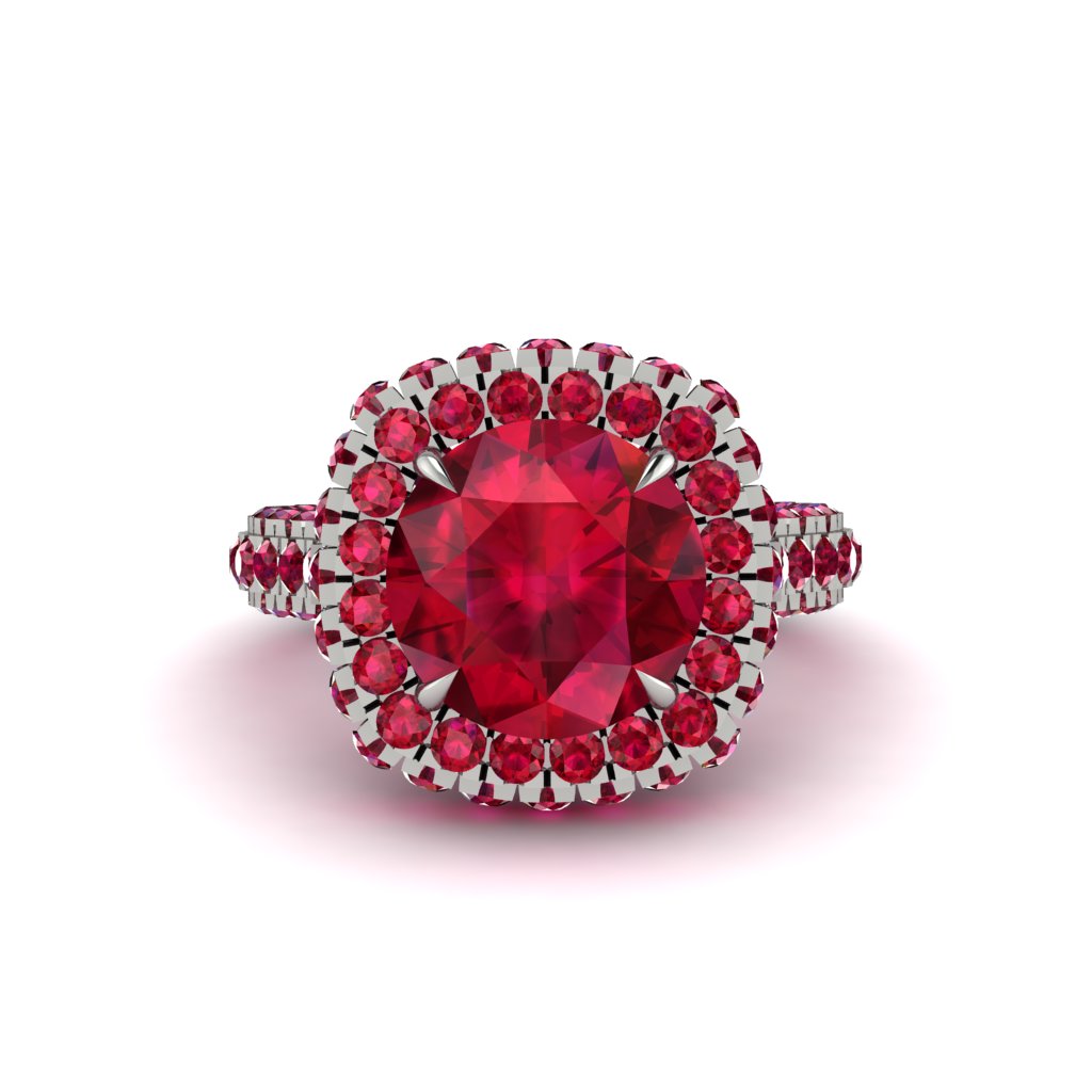 Ruby Pave Double Halo Engagement Ring - Eve No. 57