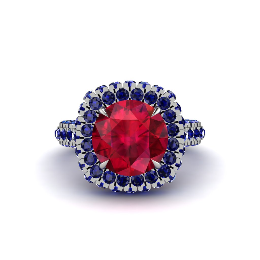 Ruby Pave Double Halo Engagement Ring - Eve No. 72