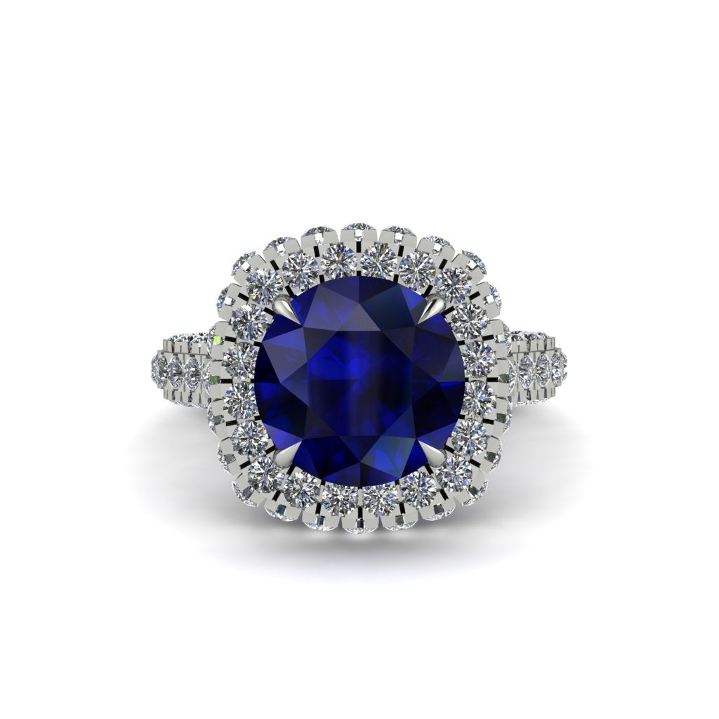 Sapphire Pave Double Halo Engagement Ring - Eve No. 15