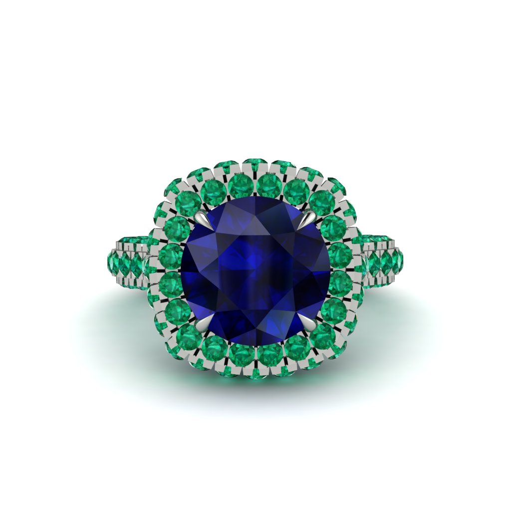 Sapphire Pave Double Halo Engagement Ring - Eve No. 30