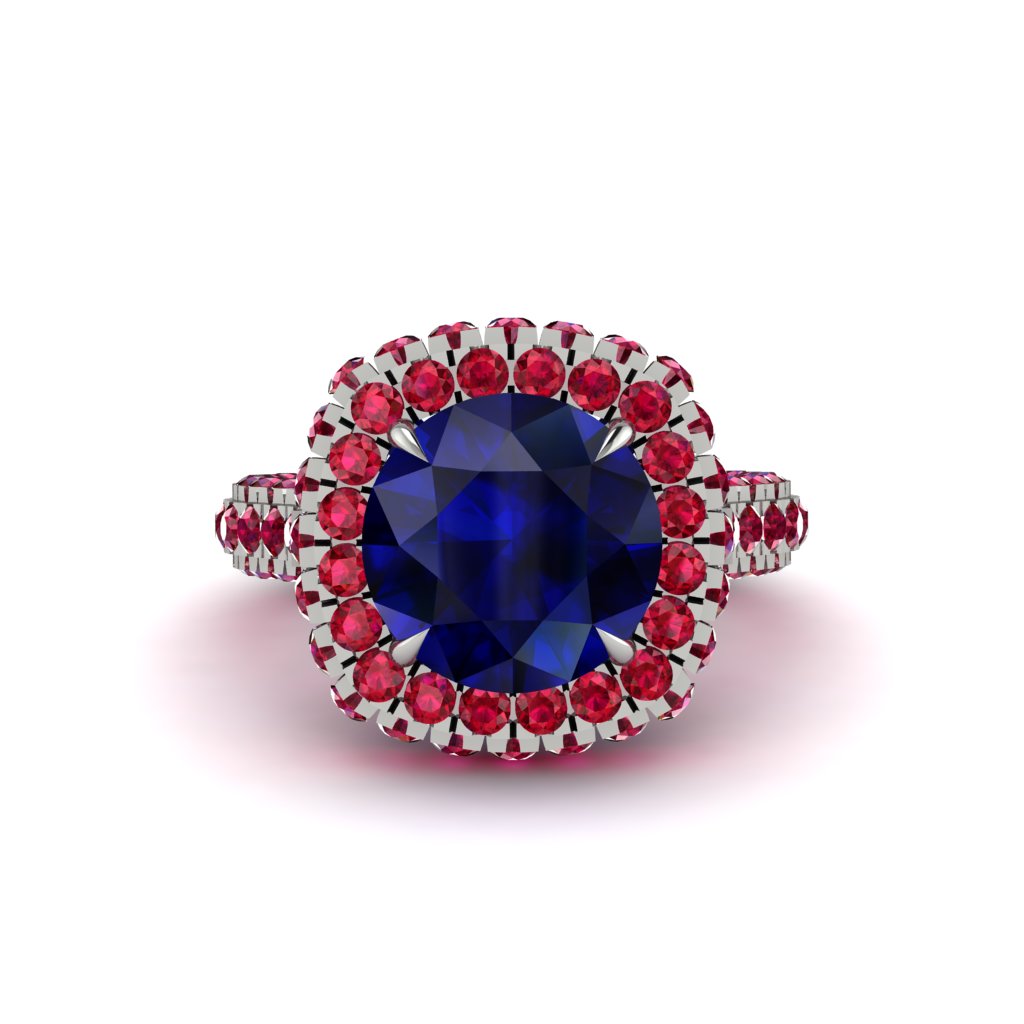 Sapphire Pave Double Halo Engagement Ring - Eve No. 60