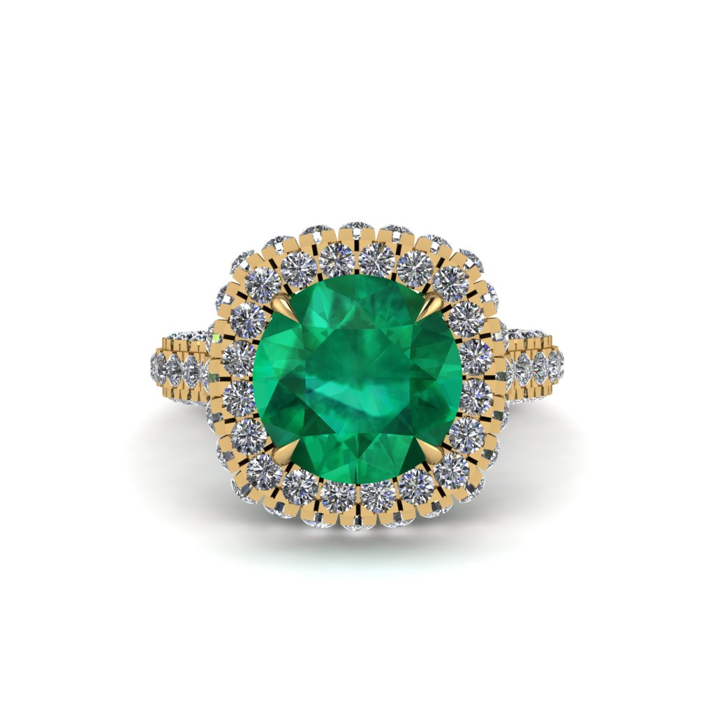 Emerald Pave Double Halo Engagement Ring - Eve No. 4