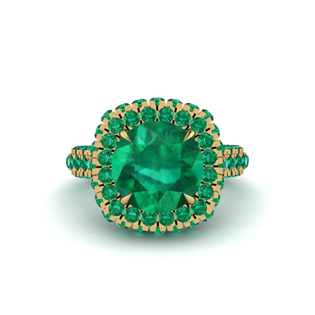Emerald Pave Double Halo Engagement Ring - Eve No. 19
